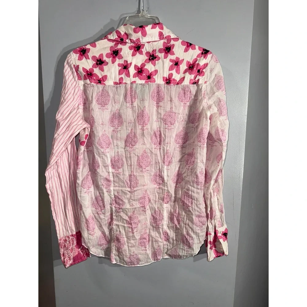 CINO pink floral, paisley and striped patterns button down shirt Women's XS - Picture 3 of 7